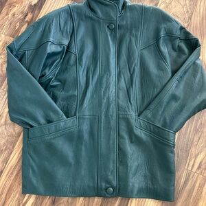 Outerwear Essentials Dark Green Leather Jacket Classic Y2K Oversize